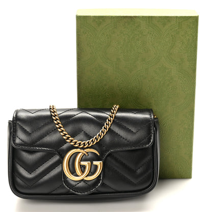 Gucci Calfskin Matelasse Super Mini GG Marmont Shoulder Bag Black 10 of 10