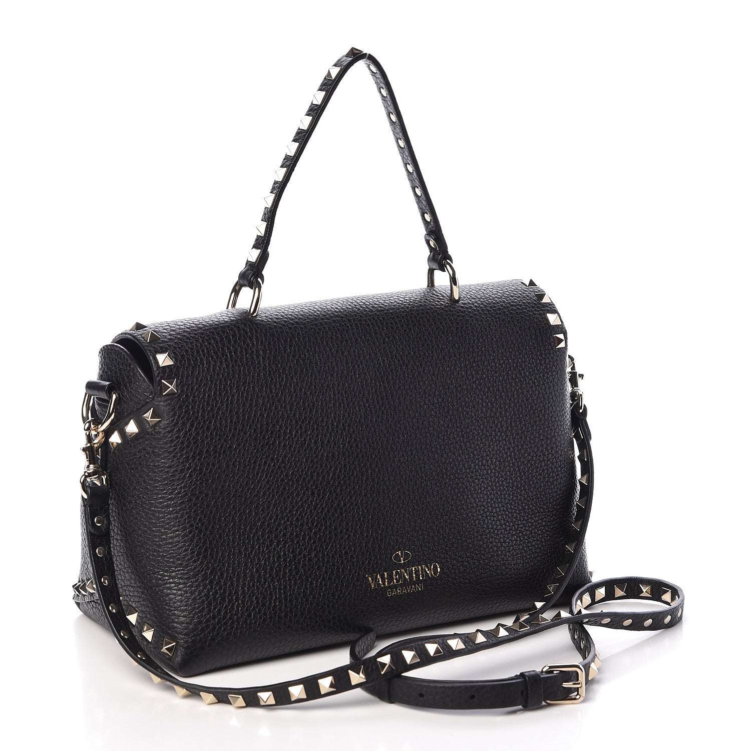 Valentino Garavani Pebbled Calfskin Rockstud Single Handle Flap Bag Black 3 of 9