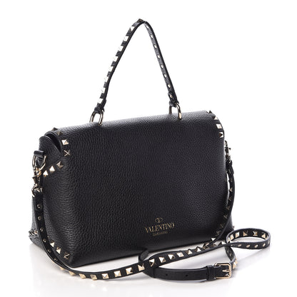 Valentino Garavani Pebbled Calfskin Rockstud Single Handle Flap Bag Black 3 of 9