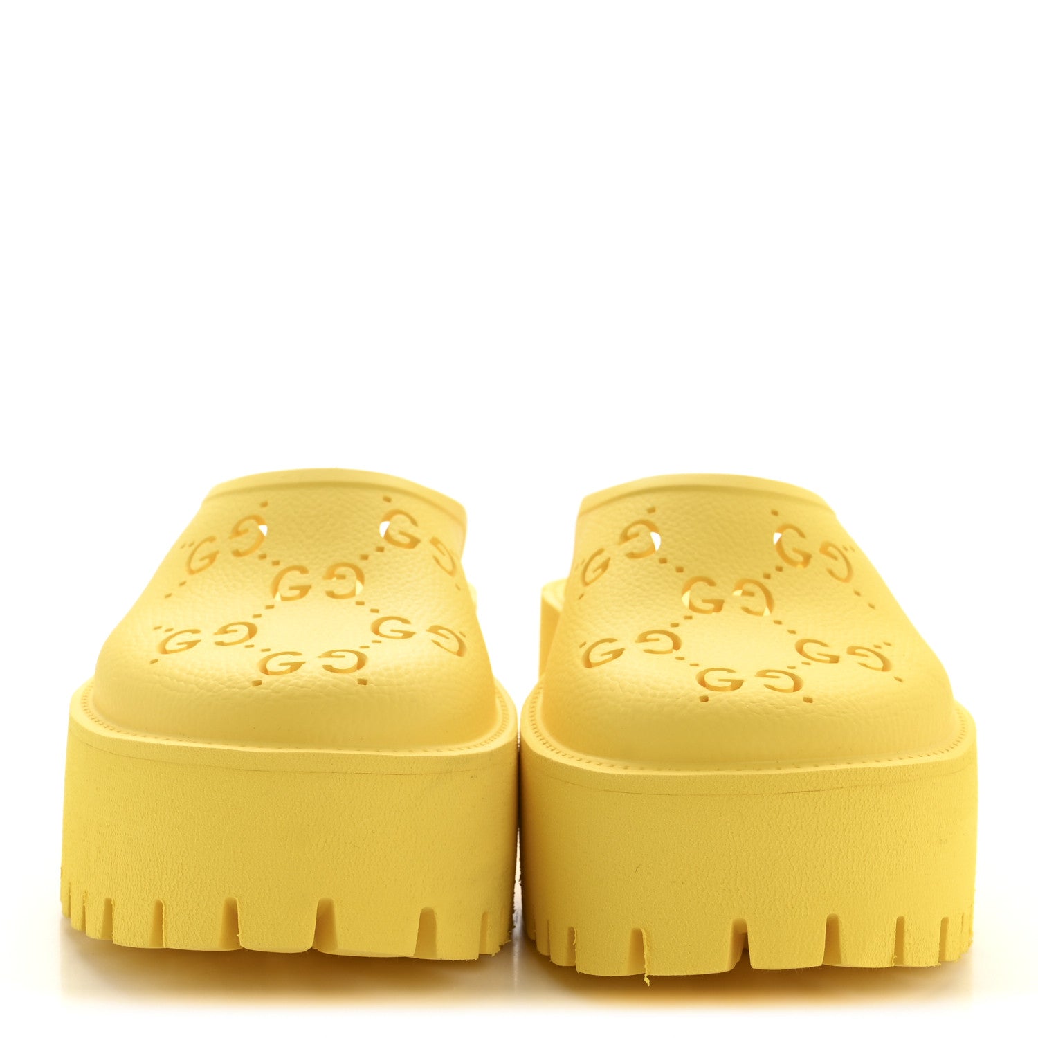 Gucci Rubber GG Monogram Perforated Elea Platform 55mm Lug Sole Sandals 37 Smile Yellow 3 of 11