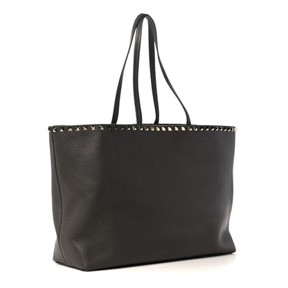 Valentino Garavani Grained Calfskin Rockstud Shoulder Tote Graphite 2 of 8