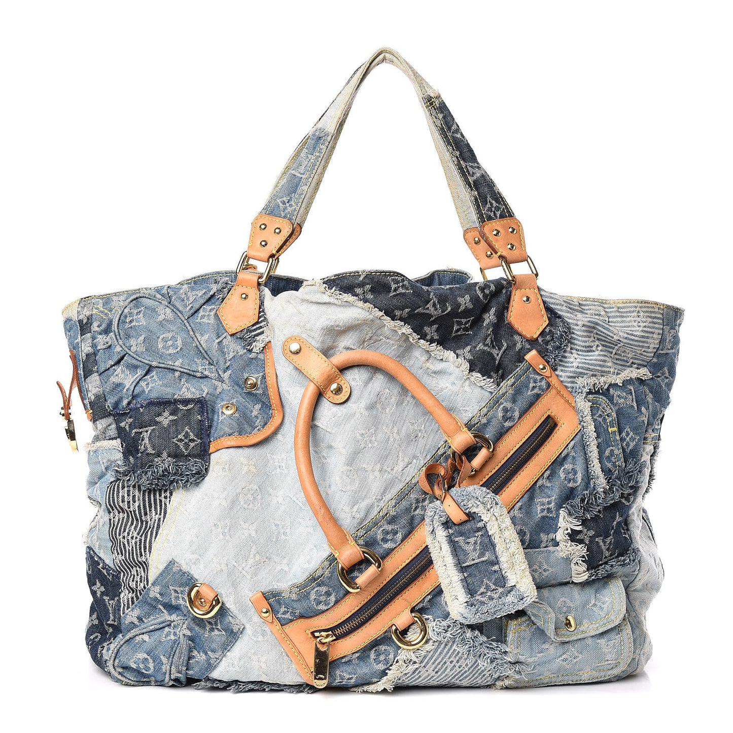 Denim Patchwork Cabby Tote Blue