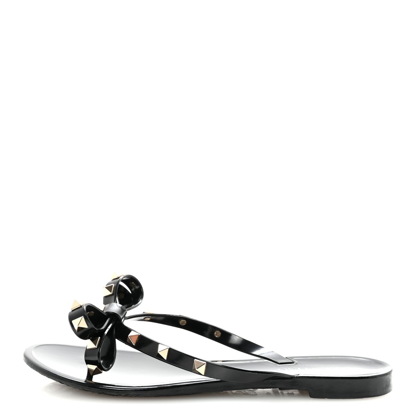 PVC Jelly Rockstud Bow Thong Sandals 37 Black