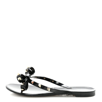 Valentino Garavani PVC Jelly Rockstud Bow Thong Sandals 37 Black 1 of 8