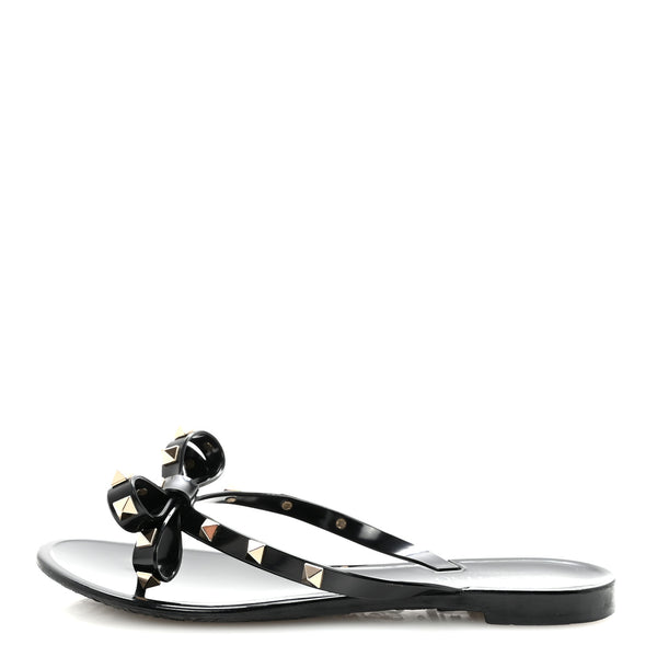 Valentino Garavani PVC Jelly Rockstud Bow Thong Sandals 37 Black