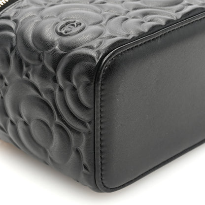 Chanel Lambskin Camellia Embossed Small Vanity Case With Chain Black 9 of 10
