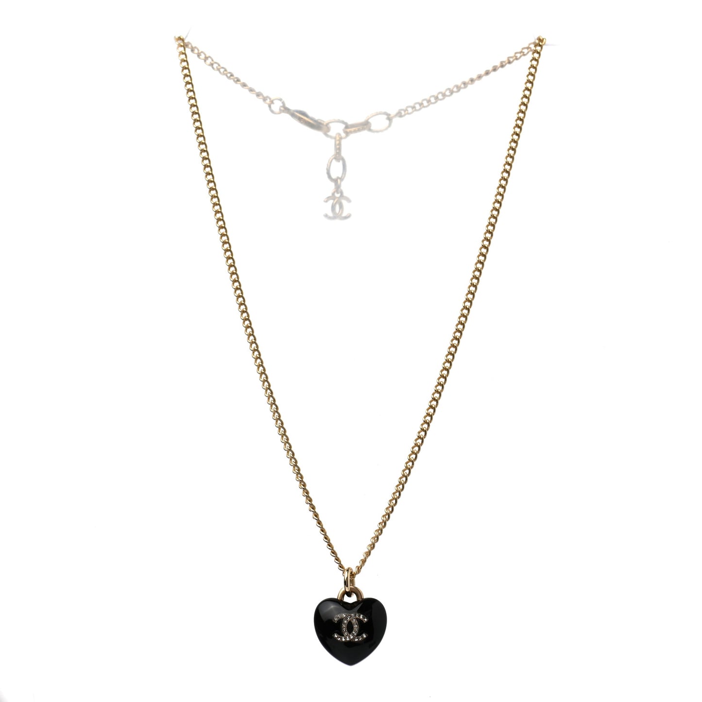 Resin Crystal CC Heart Necklace Black Gold