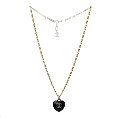 Chanel Resin Crystal CC Heart Necklace Black Gold 3 of 5