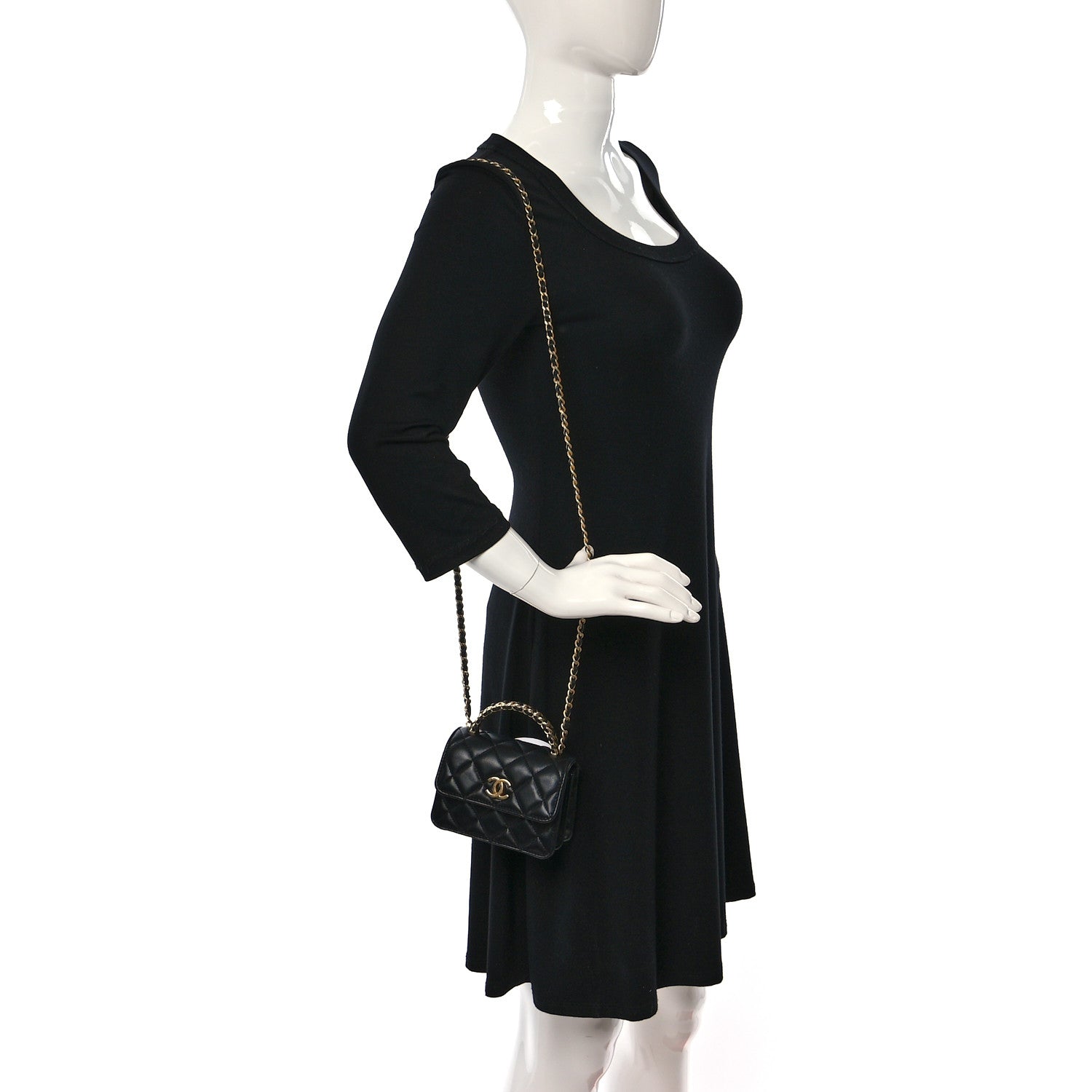 Chanel Lambskin Quilted Chain Top Handle Clutch With Chain Black 2 of 10