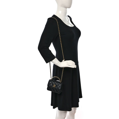 Chanel Lambskin Quilted Chain Top Handle Clutch With Chain Black 2 of 10
