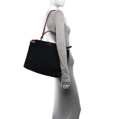 Fendi Canvas Large Peekaboo Iconic Satchel Black Cuoio 2 of 9