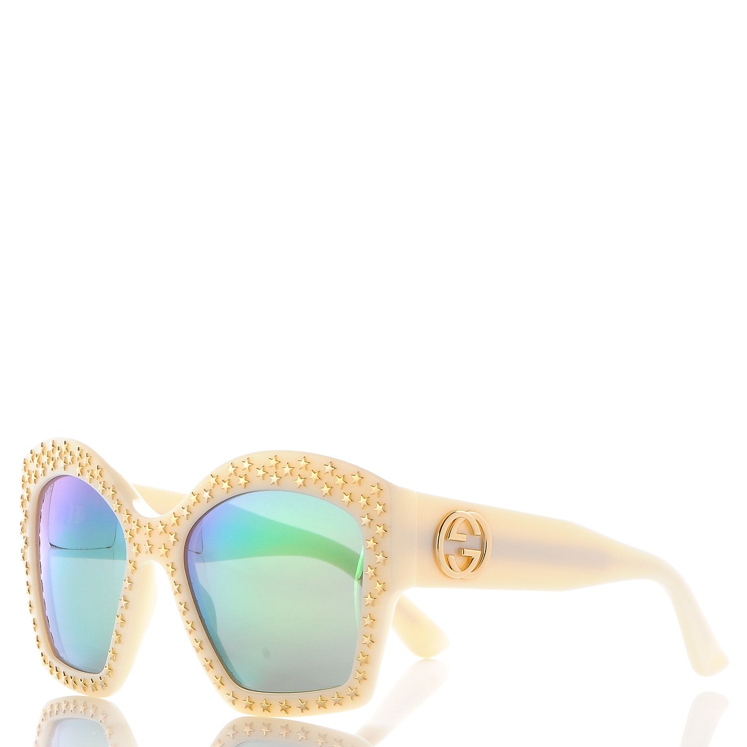 Gucci Square Frame Star Sunglasses GG 3870/S Ivory Gold 1 of 7
