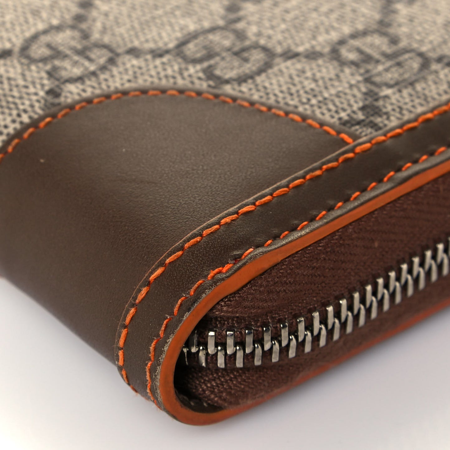 GG Supreme Monogram Web Zip Around Wallet Brown