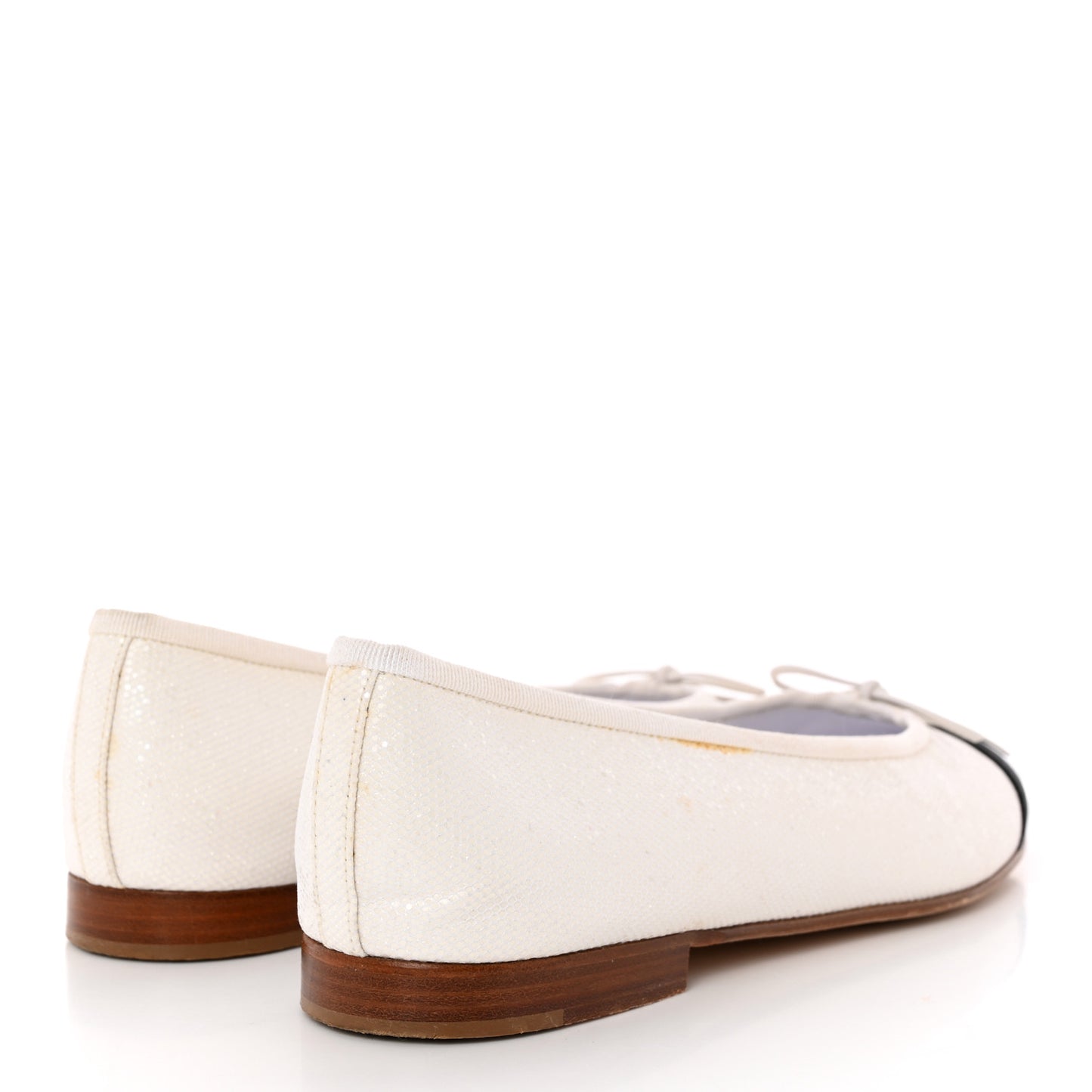 Fabric Glitter Grosgrain Cap Toe CC Ballerina Flats 40 White Black