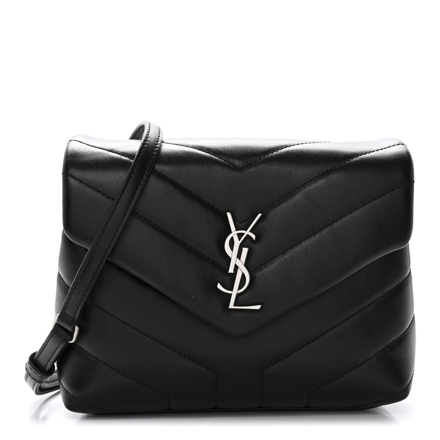 Calfskin Y Quilted Monogram Toy Loulou Crossbody Bag Black