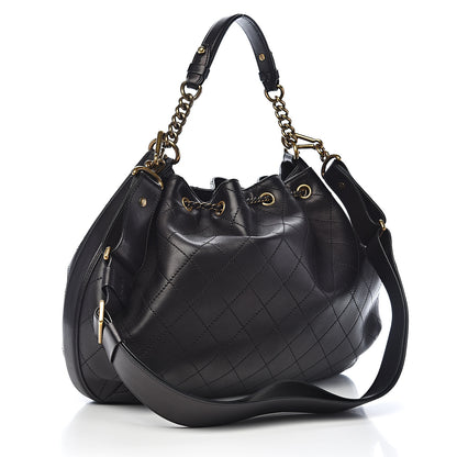 Chanel Calfskin Stitched Medium Drawstring CC Bag Black 2 of 9