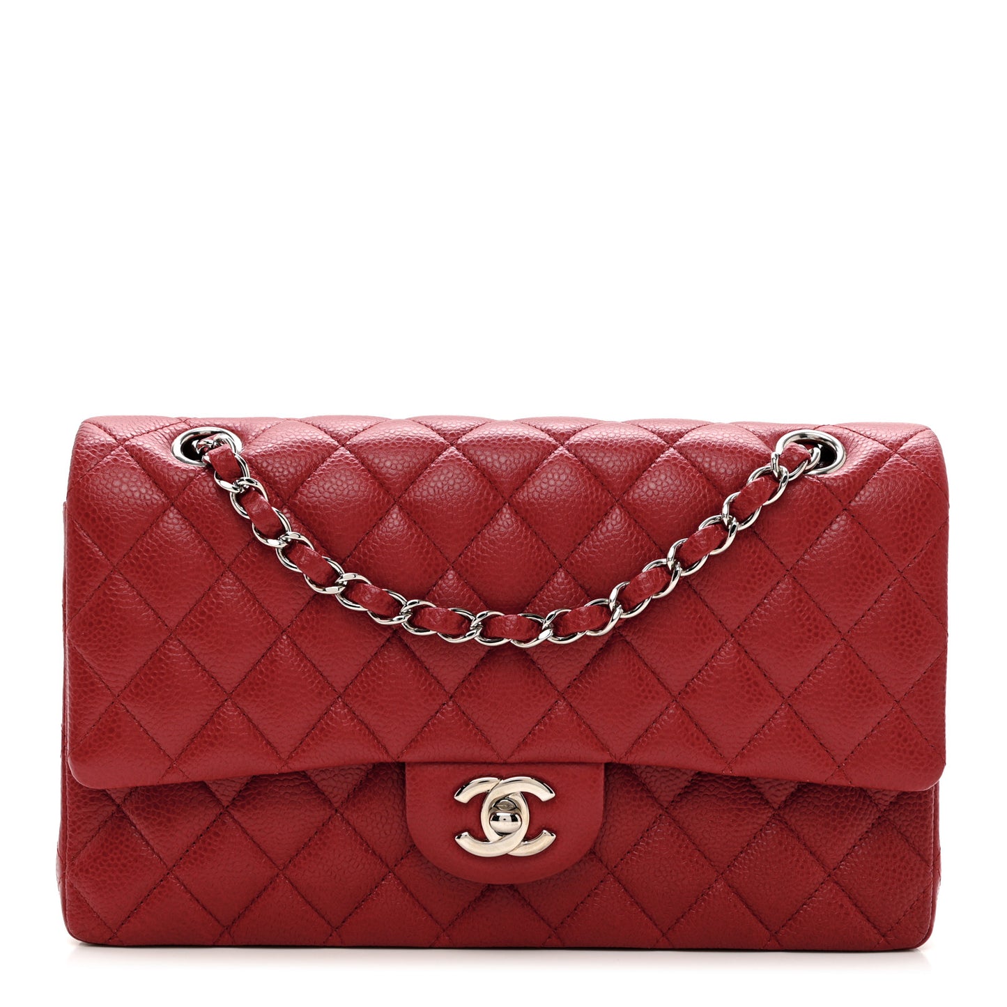 Caviar Quilted Medium Double Flap Red