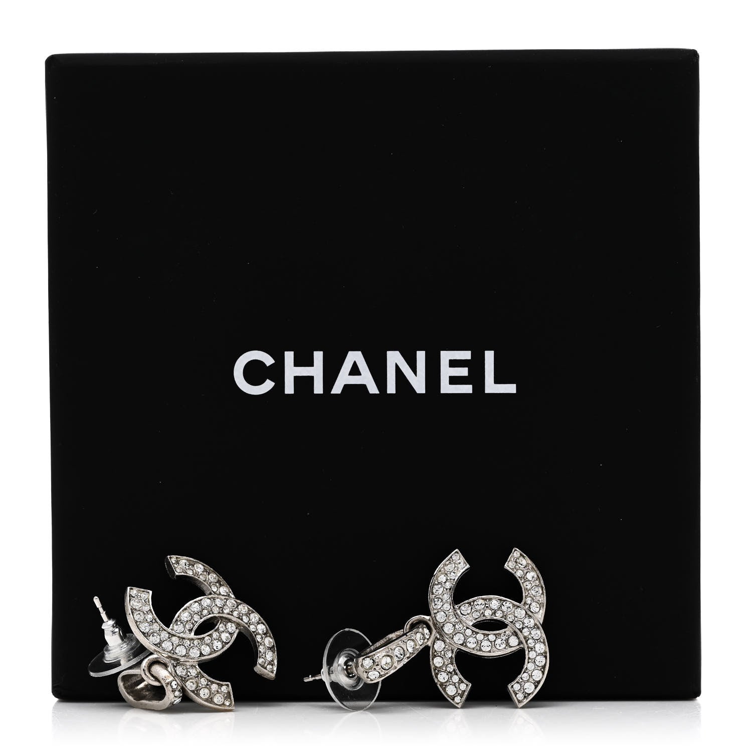 Chanel Crystal Palais Garnier CC Drop Earrings Silver 5 of 5