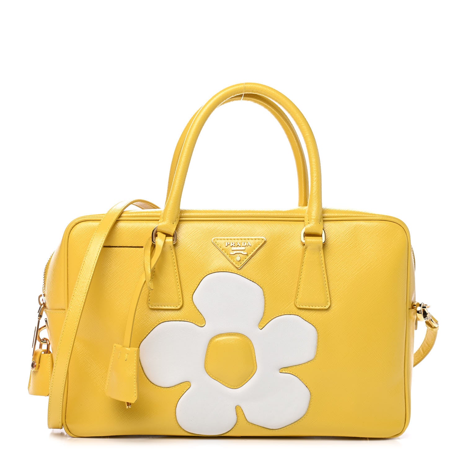 Prada Saffiano Vernice Floral Bauletto Bag Girasole 1 of 6
