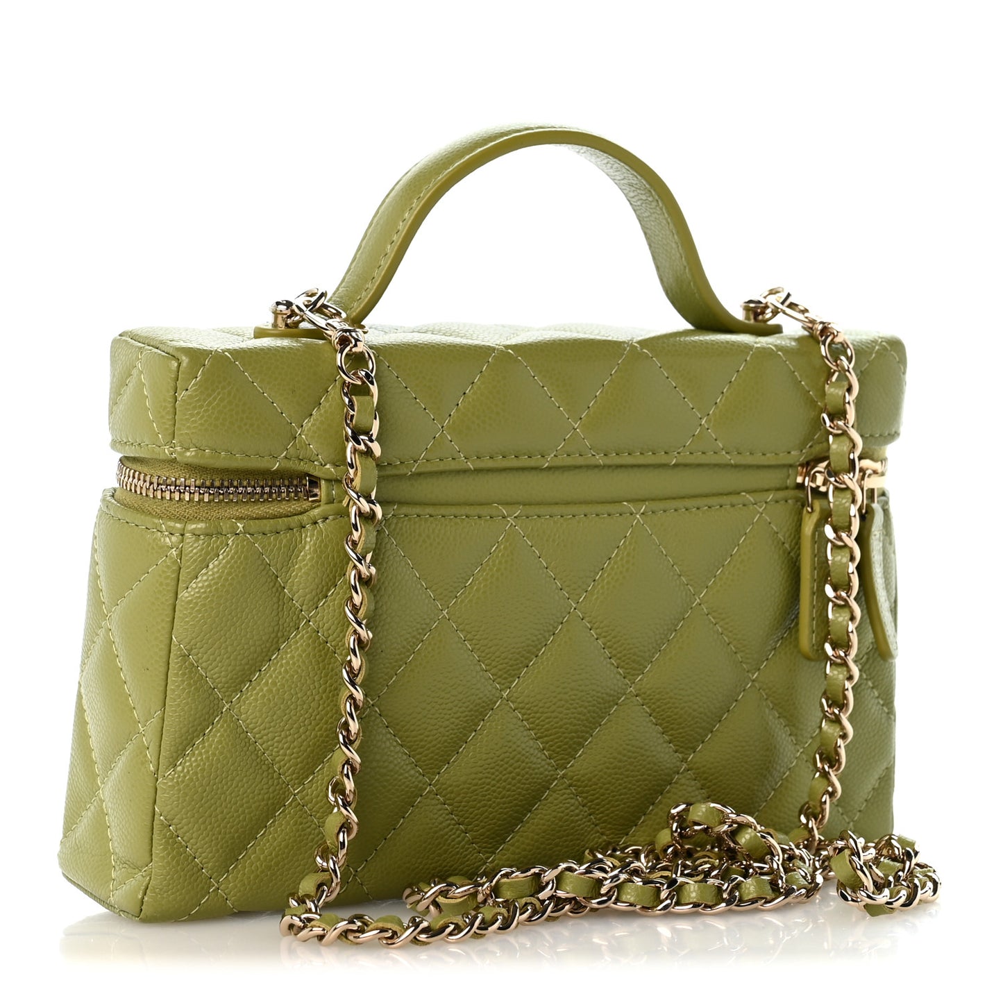 Caviar Quilted Top Handle Slim Vanity With Chain Khaki