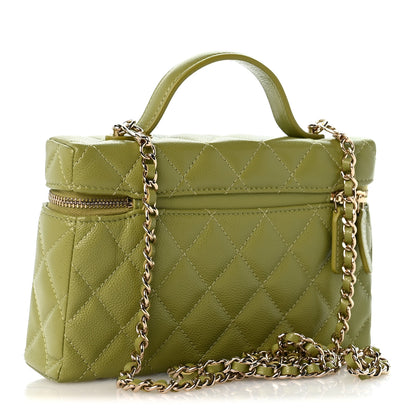 Chanel Caviar Quilted Top Handle Slim Vanity With Chain Khaki 2 of 10
