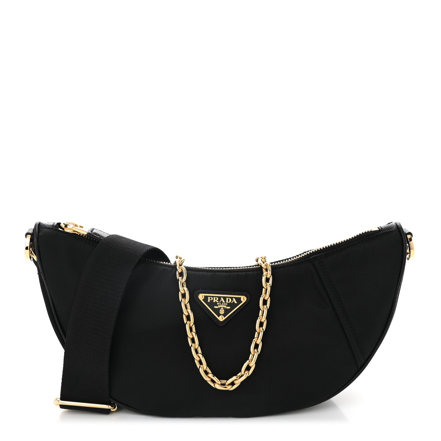 Prada Re-Nylon Saffiano Demi-lune Shoulder Bag Black 1 of 10