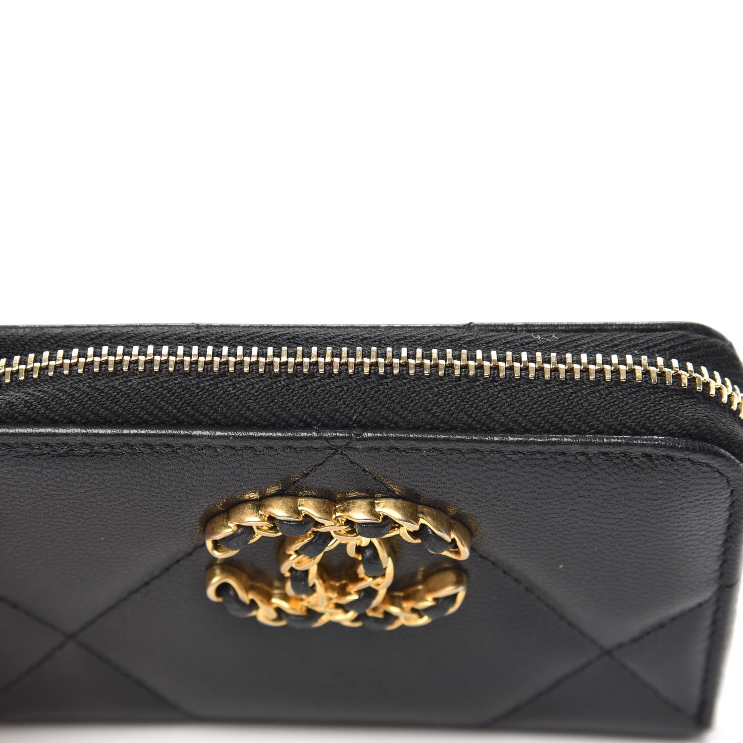 Chanel Shiny Goatskin Quilted Chanel 19 Zip Around Coin Purse Wallet Black 8 of 9