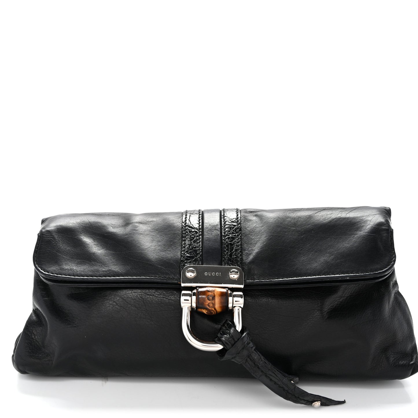 Calfskin Bamboo Croisette Clutch Black