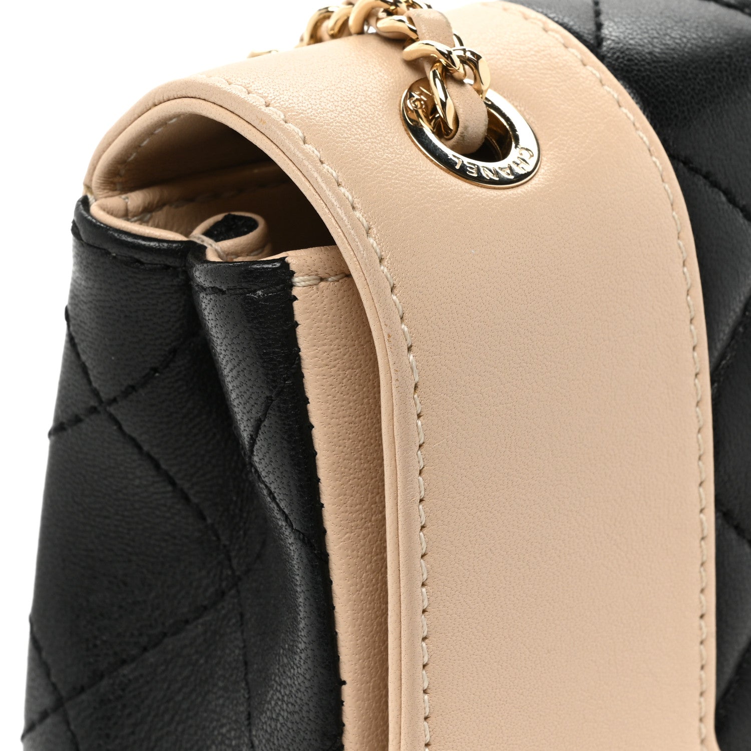 Chanel Sheepskin Quilted Small Vintage Mademoiselle Flap Beige Black 16 of 19