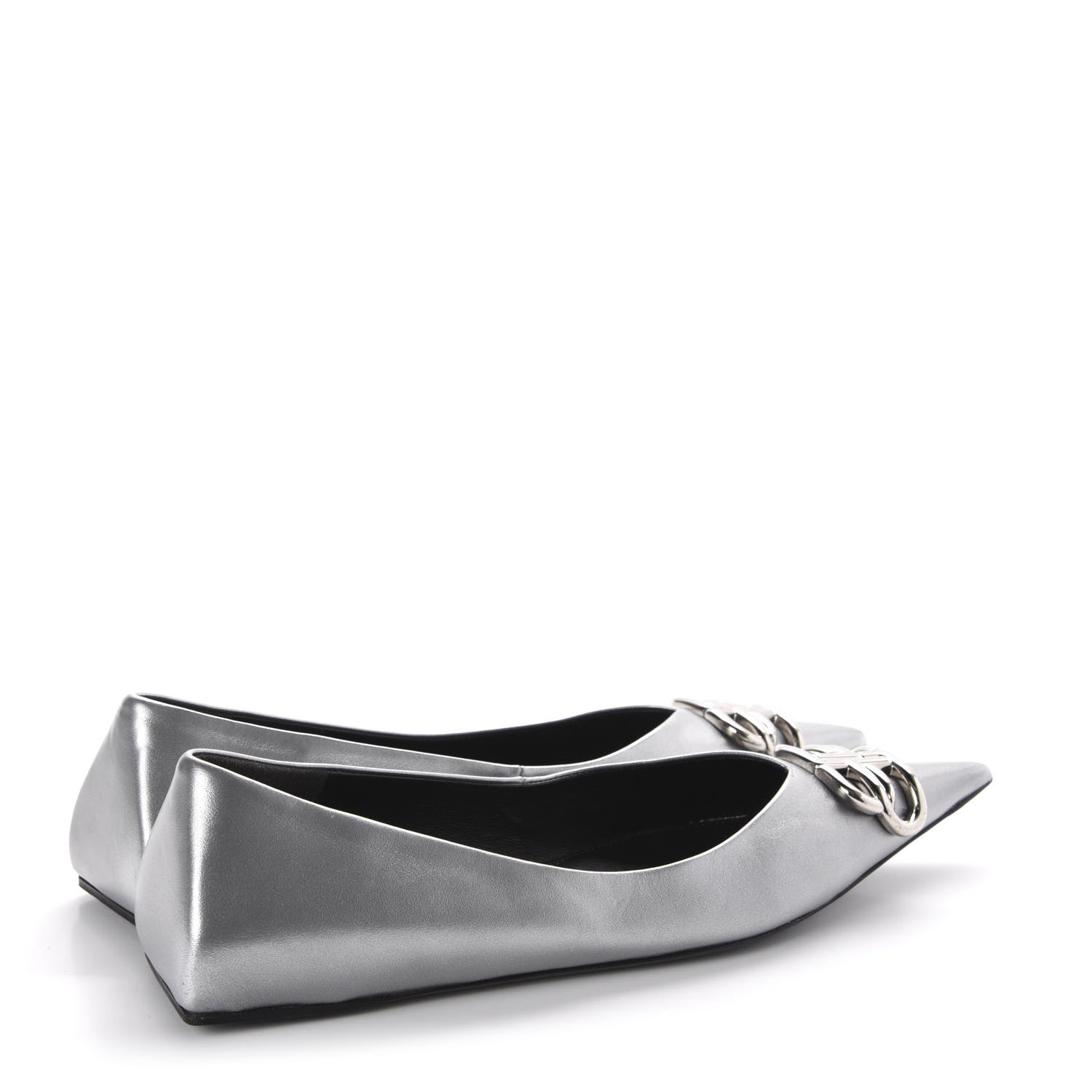 Balenciaga Metallic Calfskin BB Knife Pointy Toe Ballerina Flats 39.5 Silver Hardware 4 of 10