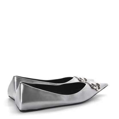 Balenciaga Metallic Calfskin BB Knife Pointy Toe Ballerina Flats 39.5 Silver Hardware 4 of 10