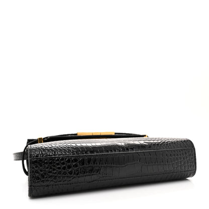 Saint Laurent Shiny Calfskin Crocodile Embossed Small Manhattan Baguette Black 4 of 10