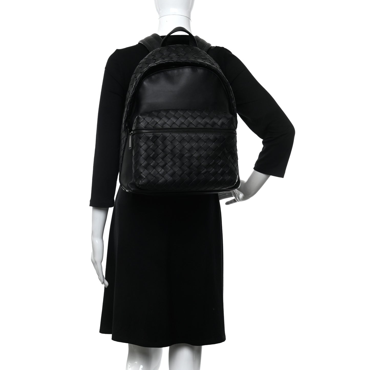 Smooth Calfskin Intrecciato Backpack Black
