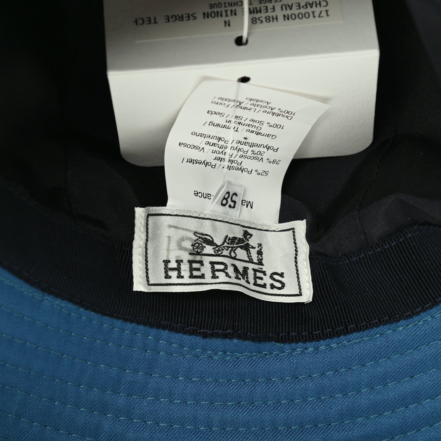 Hermes Cotton Femme Ninon Serge Twilly Hat 58 Bleu Indigo Bleu Zanzibar 6 of 6