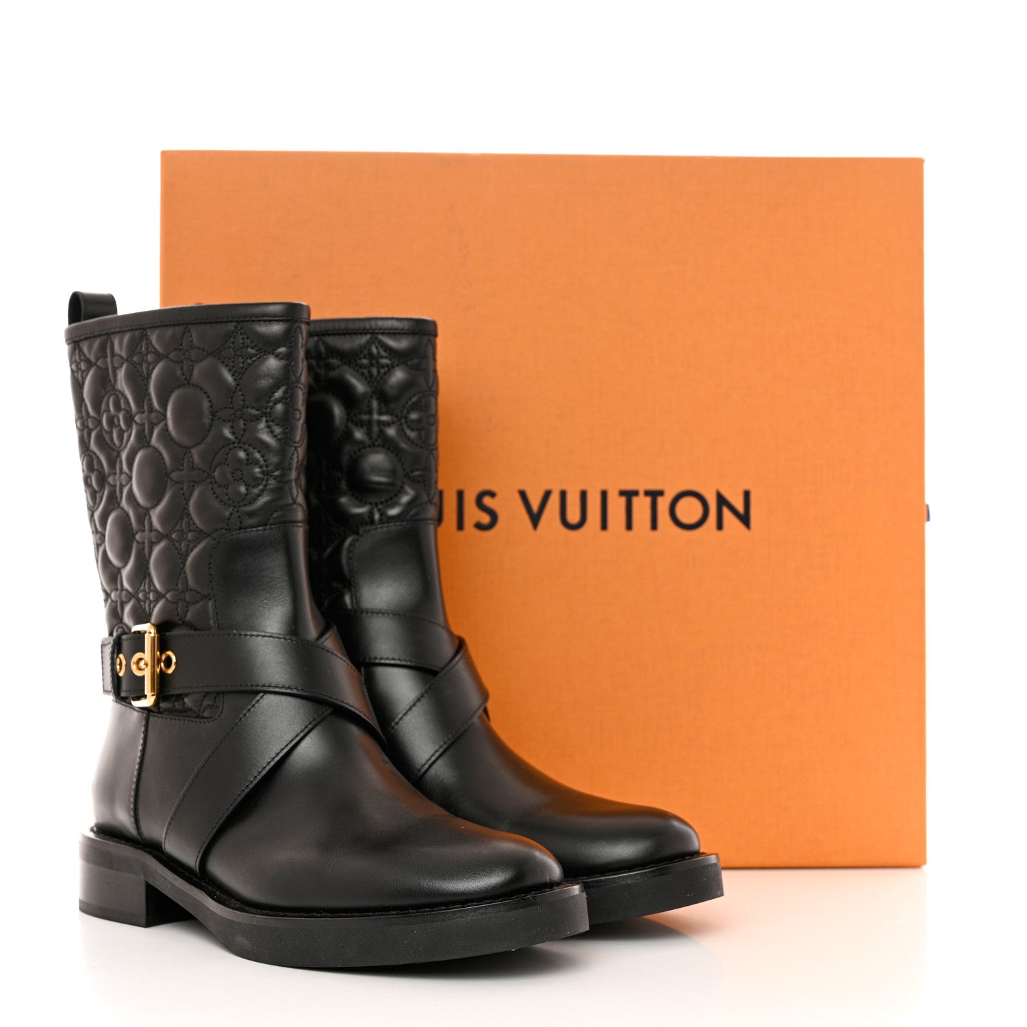 Louis Vuitton Calfskin Embossed Monogram Rebellion Half Boots 37.5 Black 13 of 13