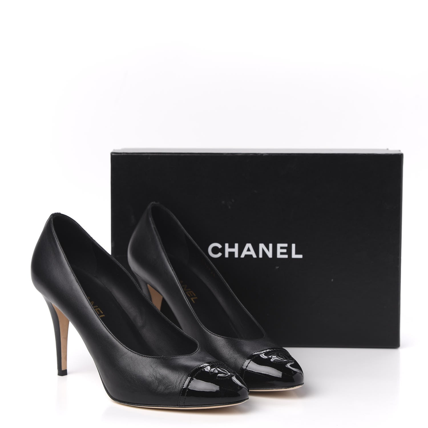 Chanel Lambskin Calfskin Patent Cap Toe CC Pumps 41 Black 9 of 9