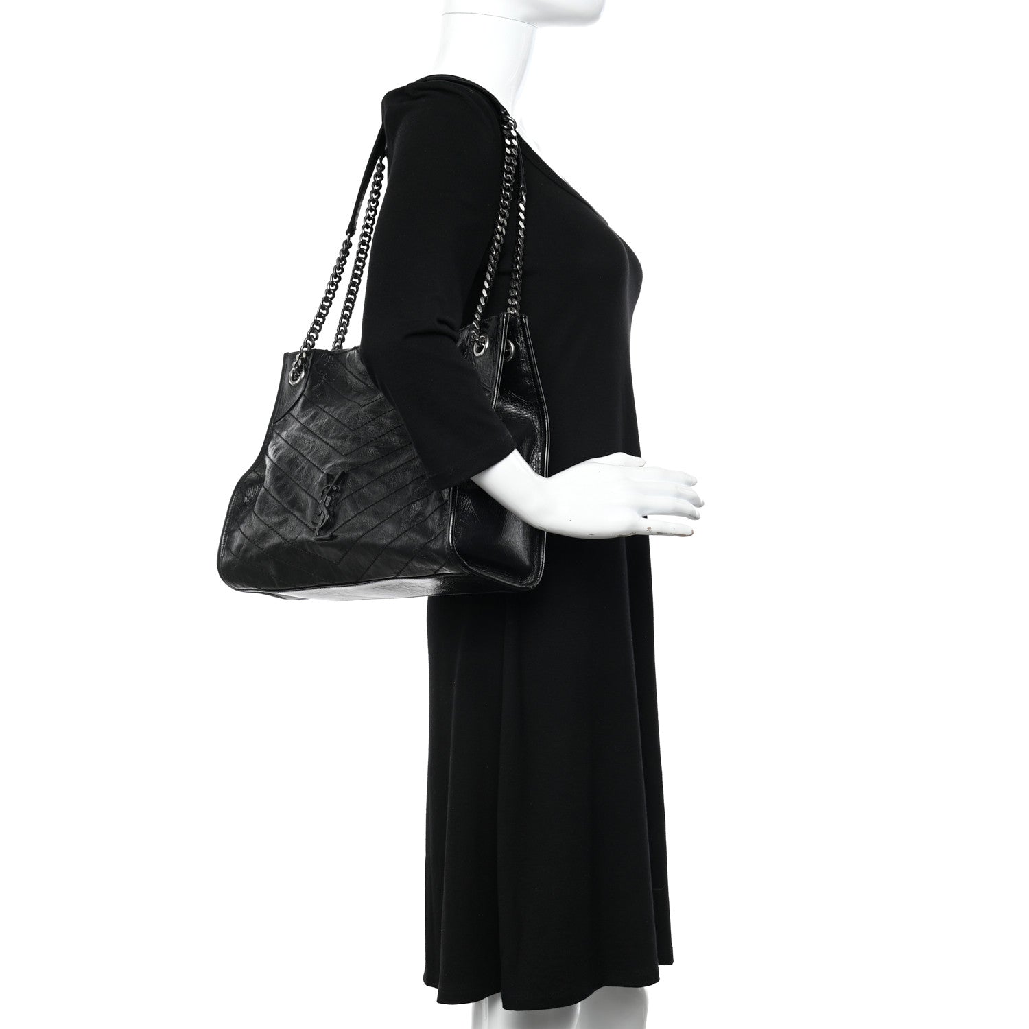 Saint Laurent Crinkled Calfskin Matelasse Monogram Medium Niki Shopper Tote Black 2 of 12