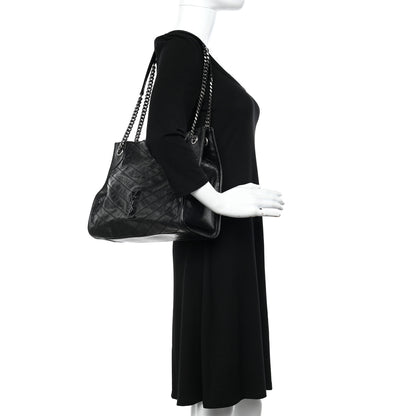 Saint Laurent Crinkled Calfskin Matelasse Monogram Medium Niki Shopper Tote Black 2 of 12