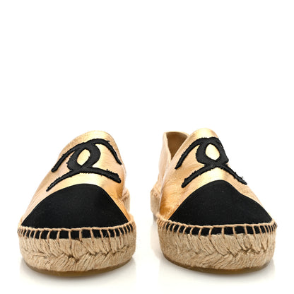 Chanel Laminated Lambskin Grosgrain CC Espadrilles 37 Gold Black 3 of 8