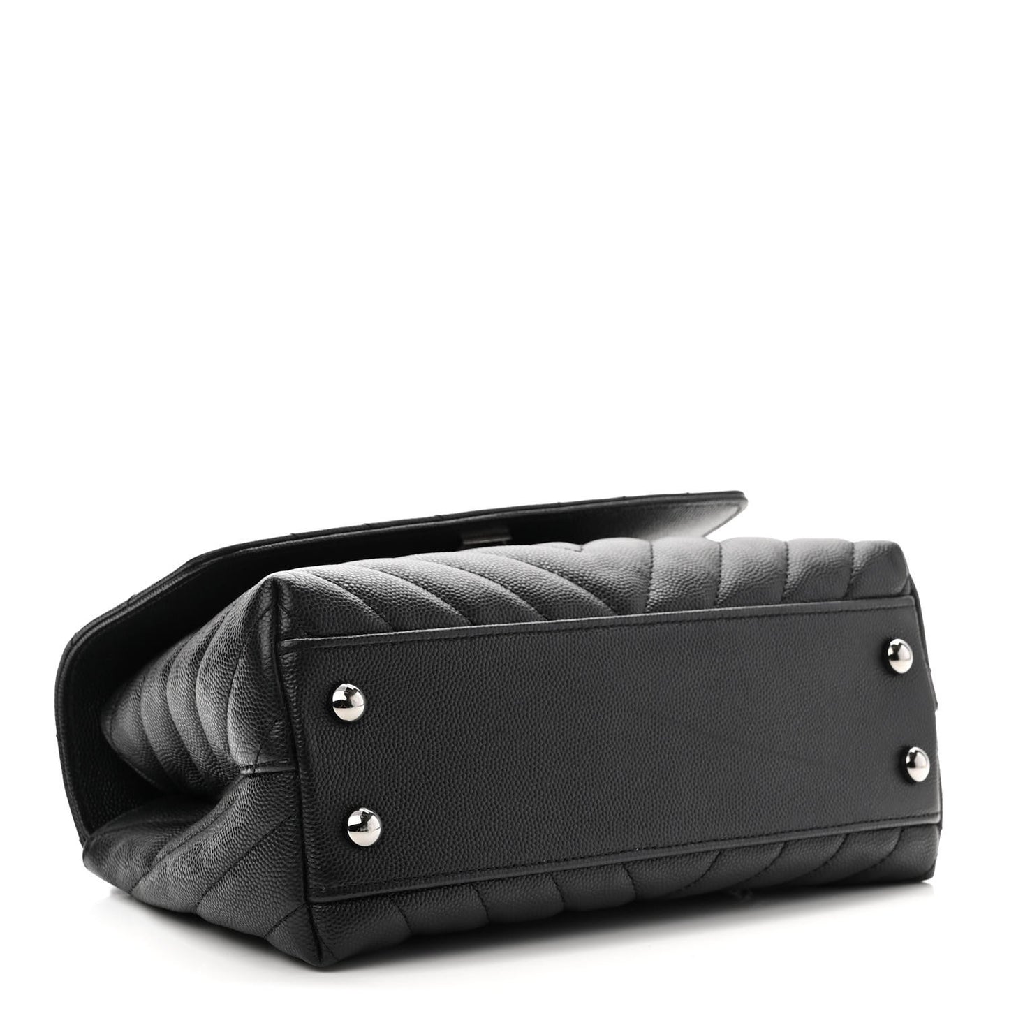 Caviar Chevron Quilted Mini Coco Handle Flap Black