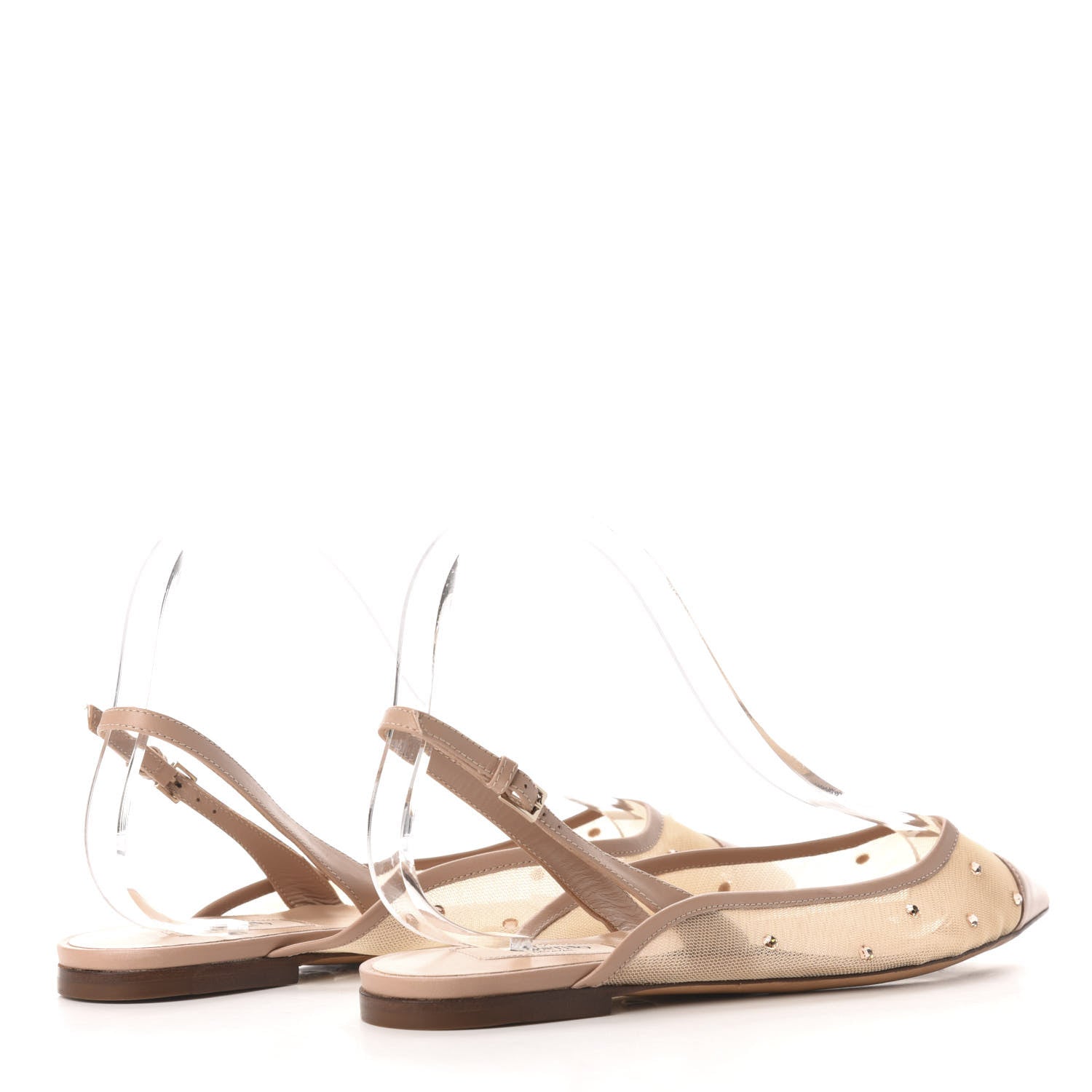Valentino Garavani Mesh Crystal Cap Toe Slingback Flats 37.5 Nude 4 of 7