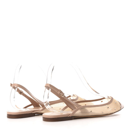 Valentino Garavani Mesh Crystal Cap Toe Slingback Flats 37.5 Nude 4 of 7