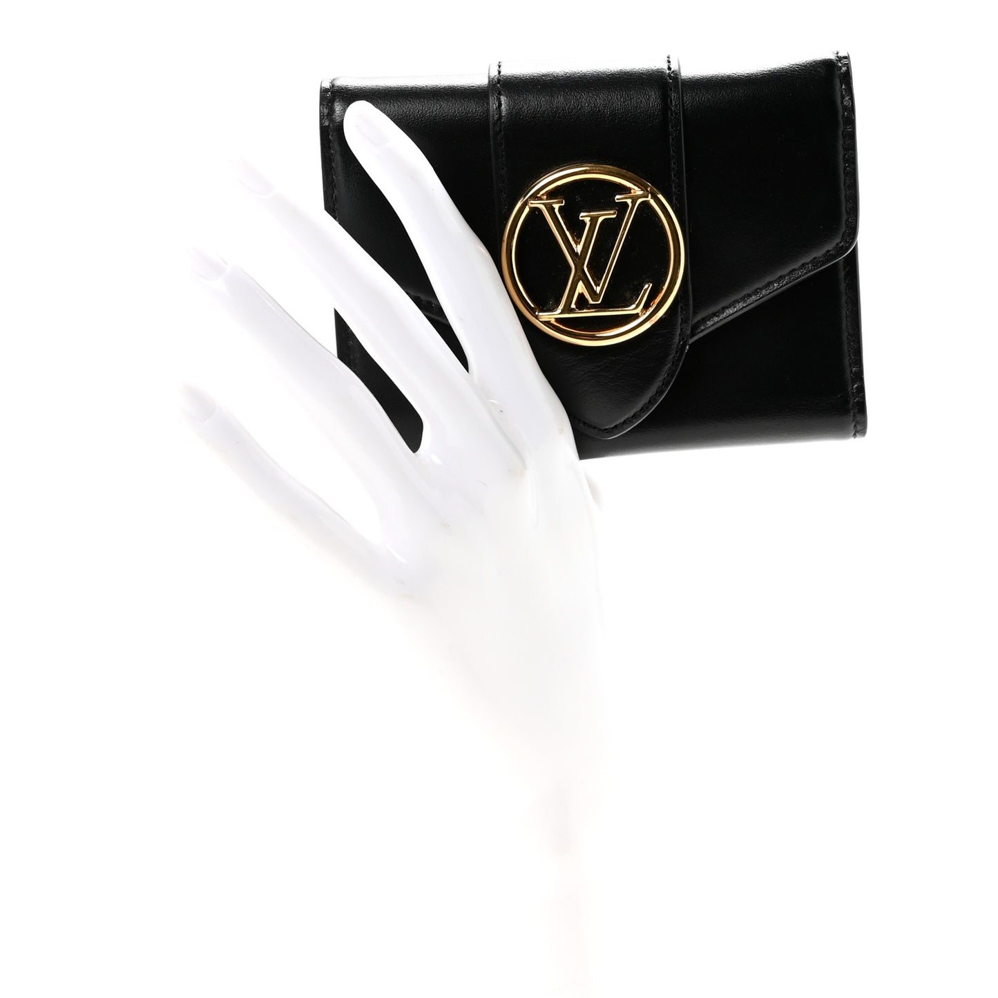 Smooth Calfskin LV Pont 9 Compact Wallet Black