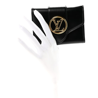 Louis Vuitton Smooth Calfskin LV Pont 9 Compact Wallet Black 2 of 7