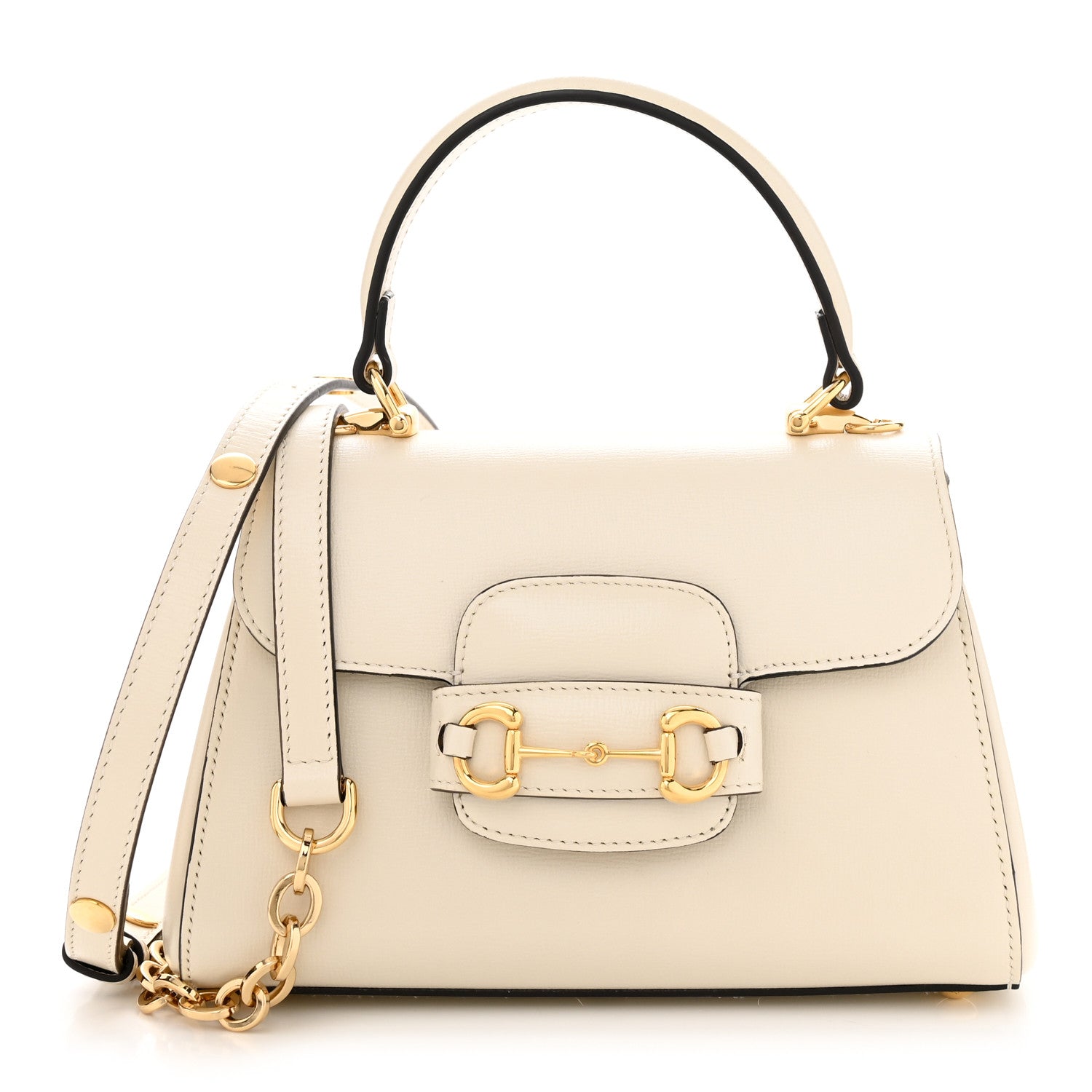 Gucci Glazed Textured Calfskin Mini Horsebit 1955 Top Handle Flap Bag Mystic White 1 of 10