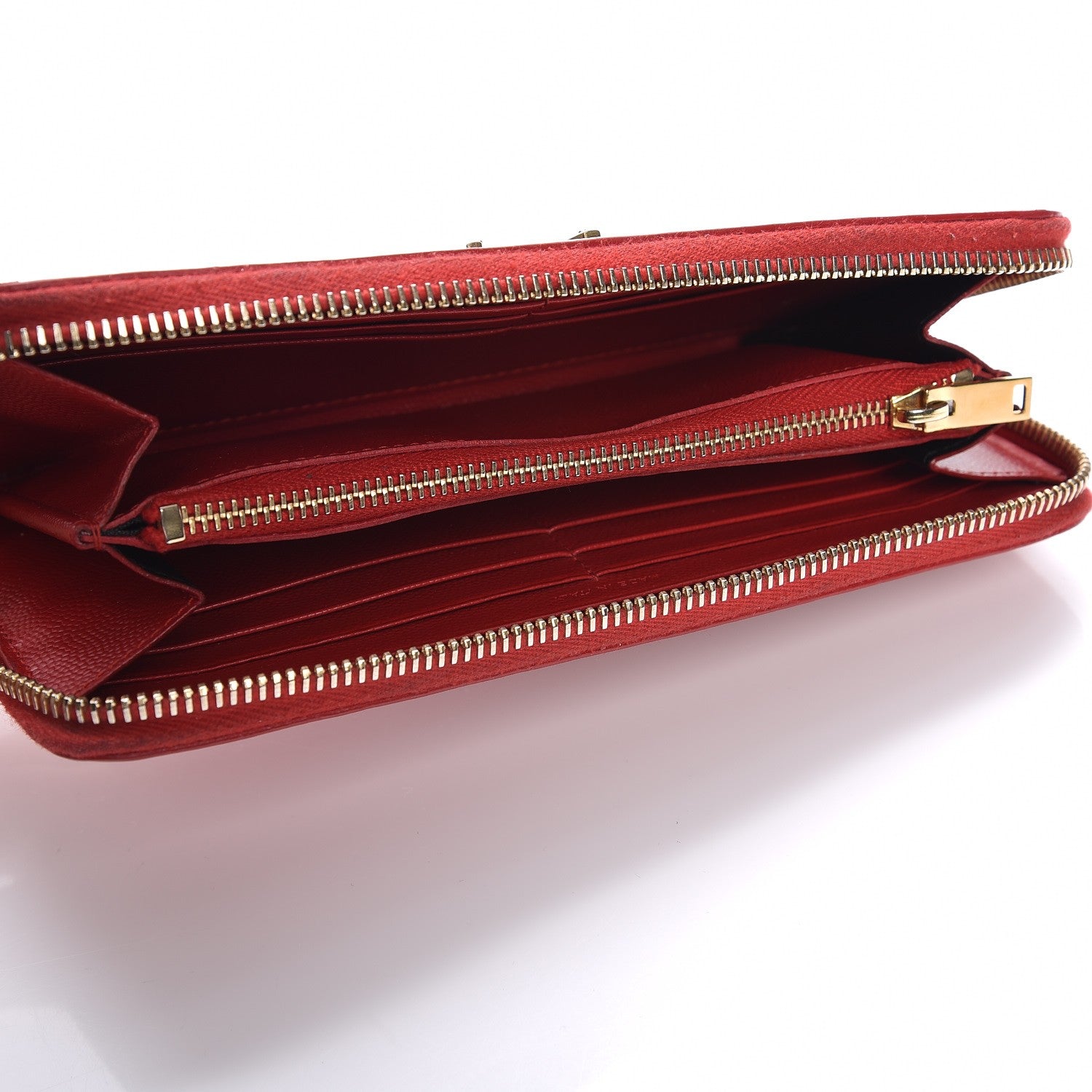 Saint Laurent Grain De Poudre Monogram Zip Around Wallet Red 6 of 8