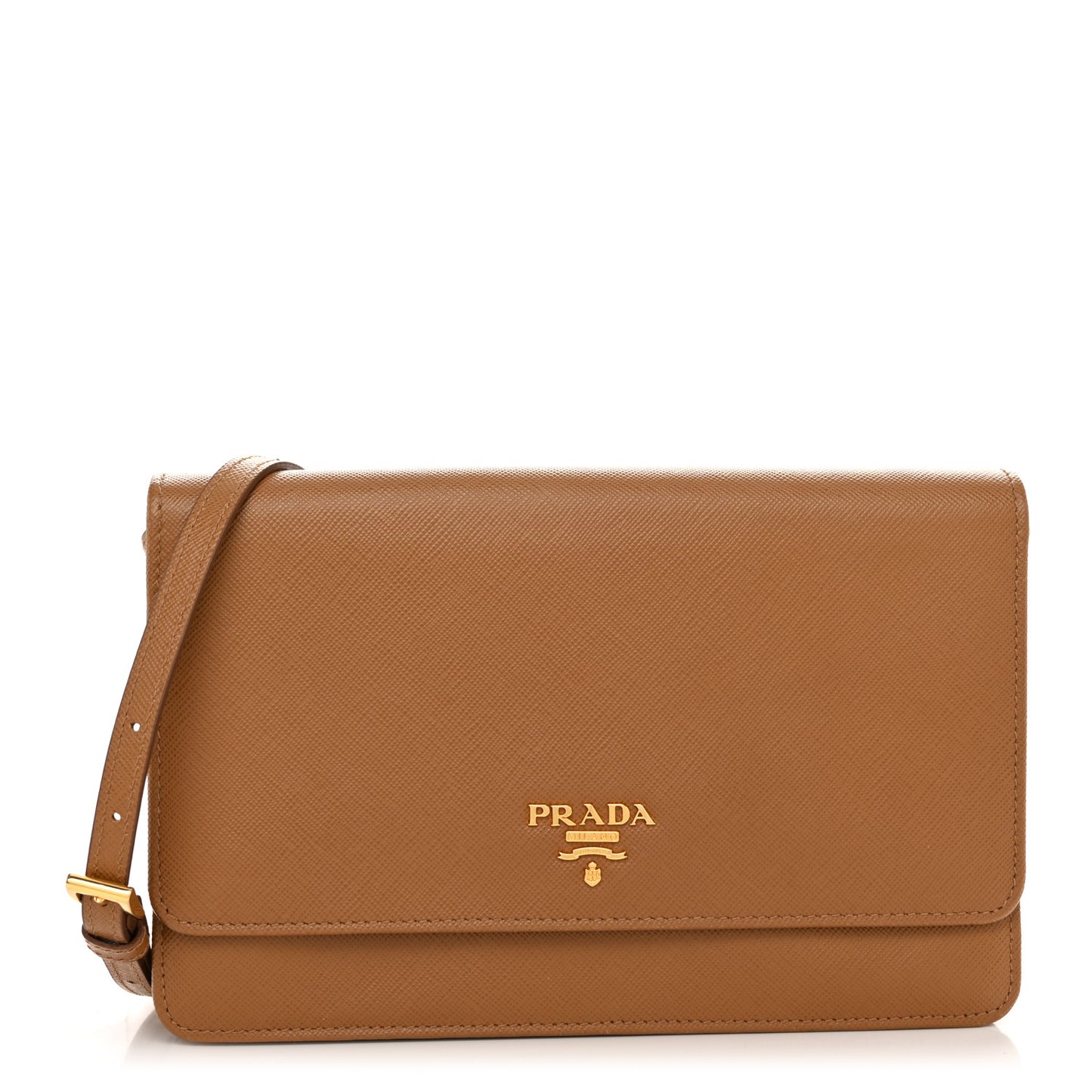 Saffiano Metal Flap Wallet With Strap Caramel