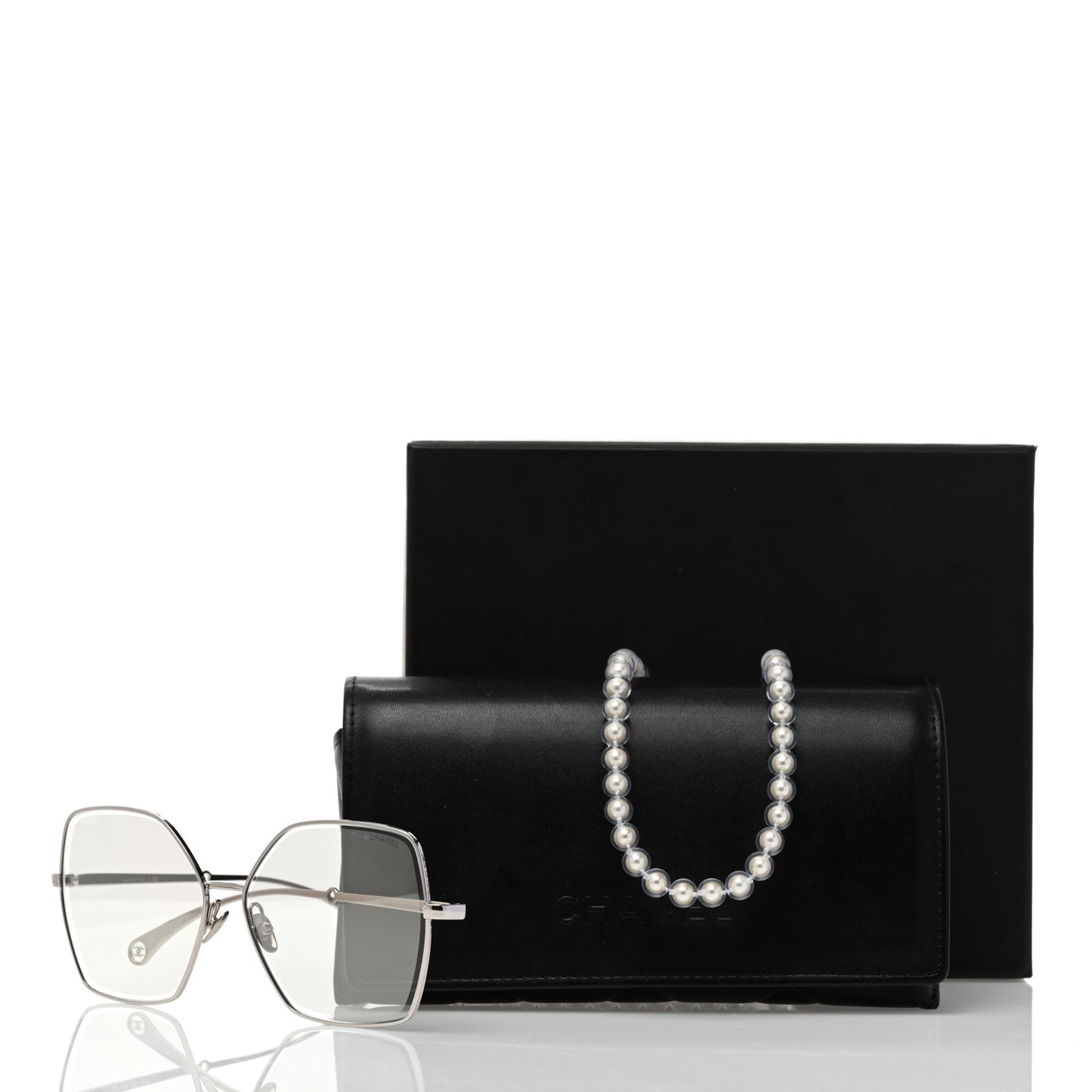 Butterfly Removable Pearl Chain Sunglasses 4262 Silver