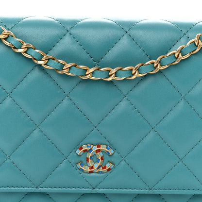 Chanel Lambskin Gripoix Quilted Wallet On Chain WOC Turquoise 9 of 13