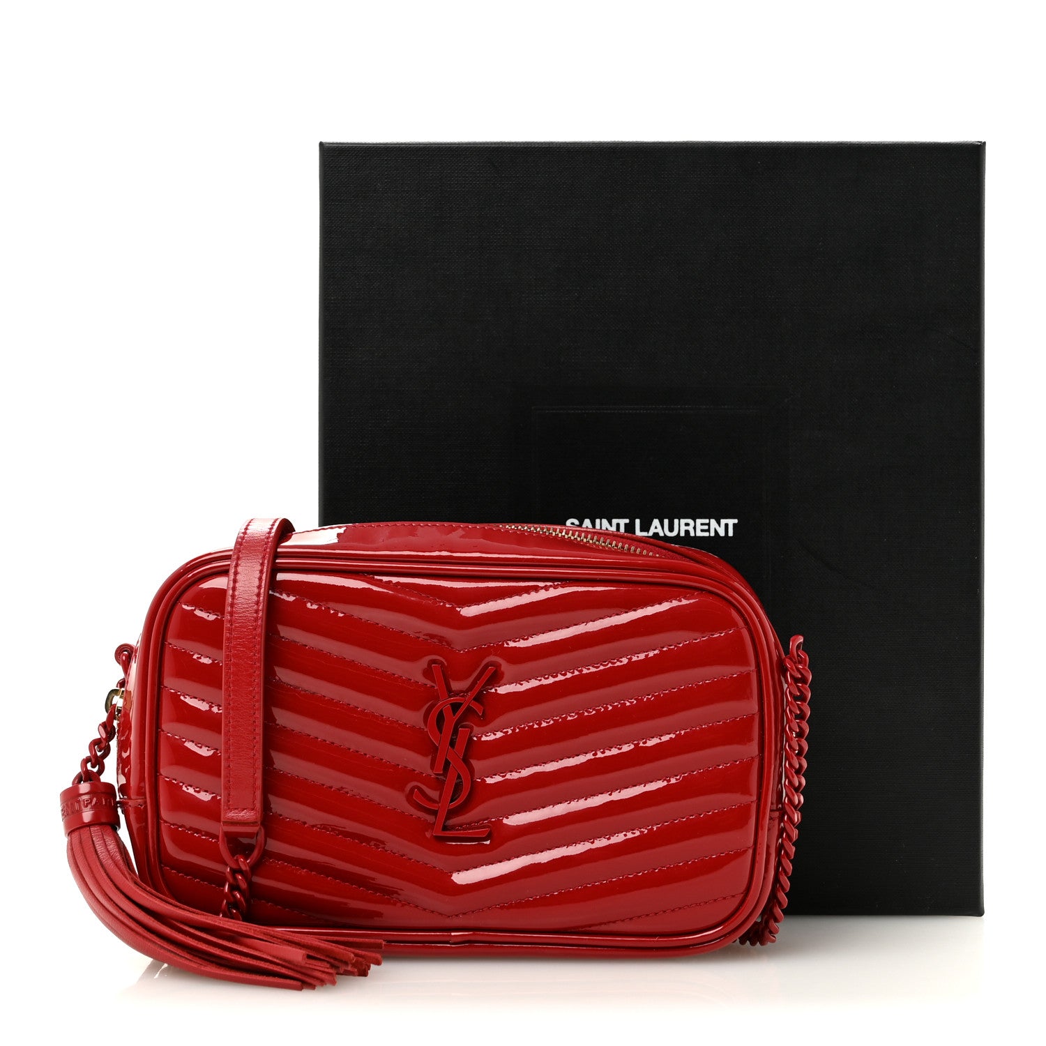 Saint Laurent Patent Calfskin Matelasse Monogram Mini Lou Camera Bag Eros Red 12 of 12